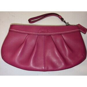 Coach Hot Pink Leather Pleated Large Wristlet Purse Clutch